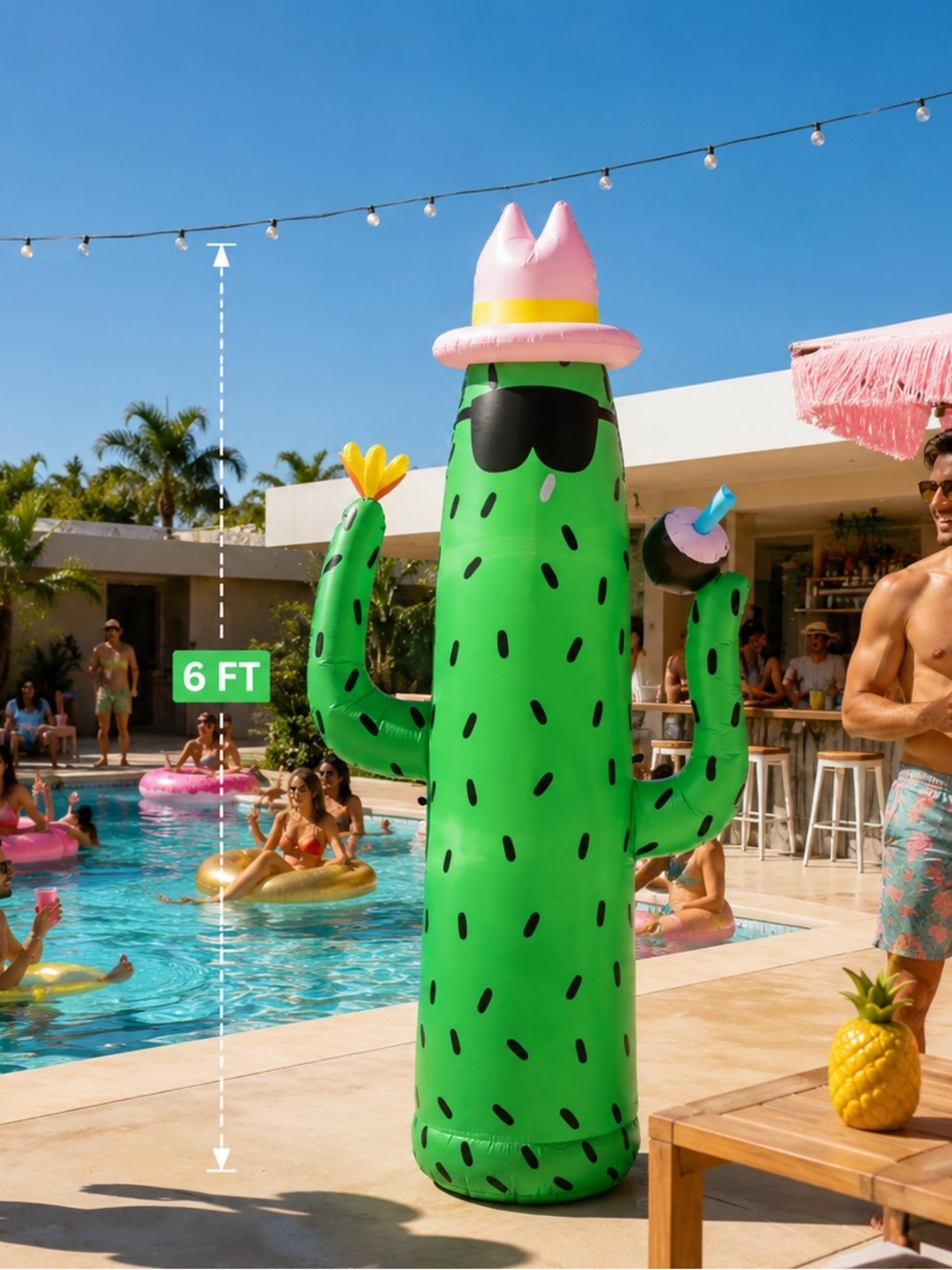 SUN SQUAD 6' CACTUS LED Inflatable Vibrant Green and Pink Party Decorations